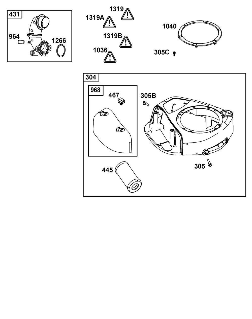 Blower Housing And Air Cleaner Group Diagram and Parts List for 31Q507-0014-H5 200000 - 399999 Briggs and Stratton Engine